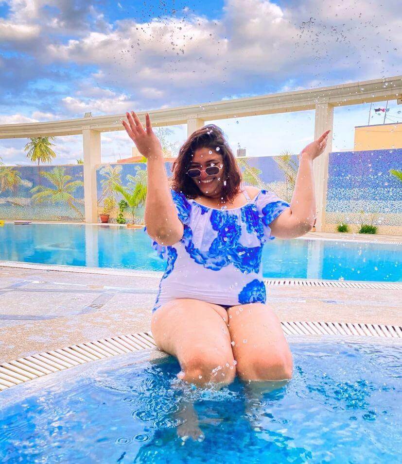 Body-Positive Influencer Neha Parulkar in a swimsuit in Goa