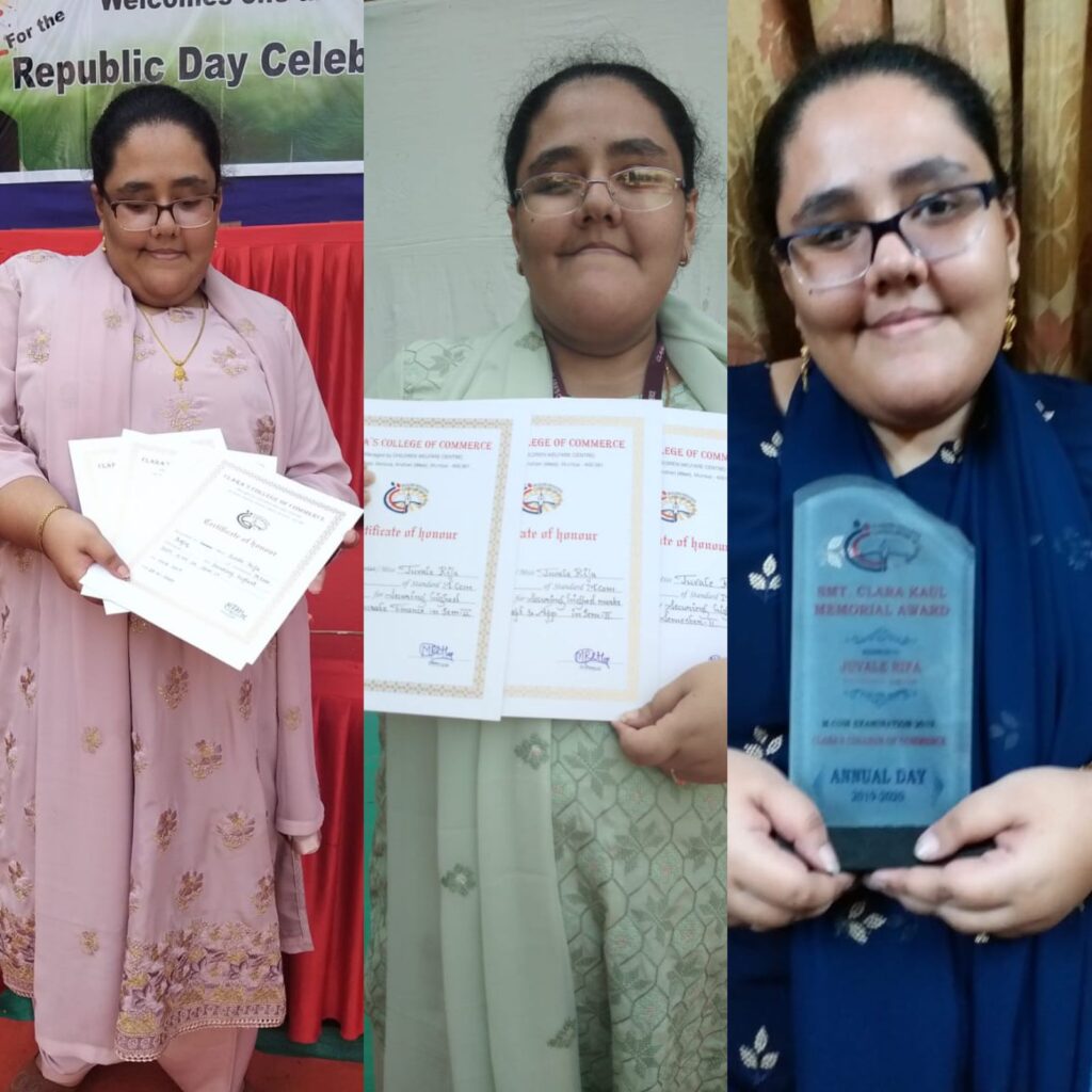 Differently abled girl - Rifa with her educational certificates. Story by The Winged Women
