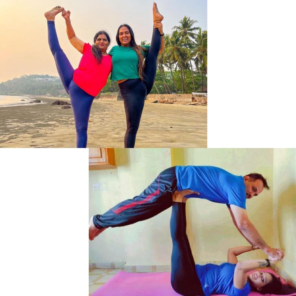 Urmi doing Yoga with her mother and father. Story by The Winged Women